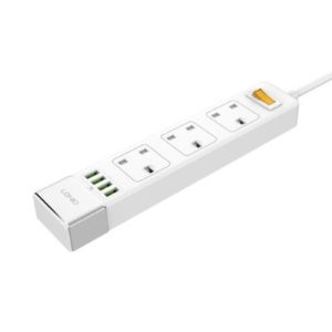 Ldnio Electrical Extension 3 Input 4 USB Port 1.6 M, White