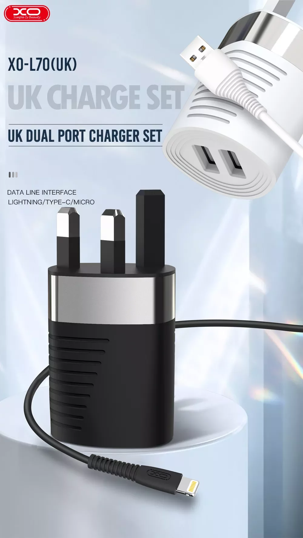 Fast charger for home phone Type C - White color - XO L70UK