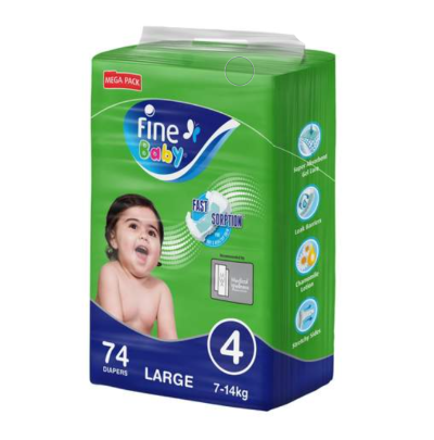 Fine Baby Diapers Size 4 Large 7-14 Kg Mega Pack 74 Diapers