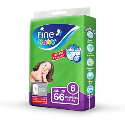 Fine Baby Diapers Size 6 Junior 16+ Kg Mega Pack 66 Diapers