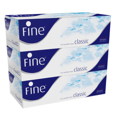 Fine Classic Facial tissue box 200 sheets X 2 ply bundle of 3 boxes