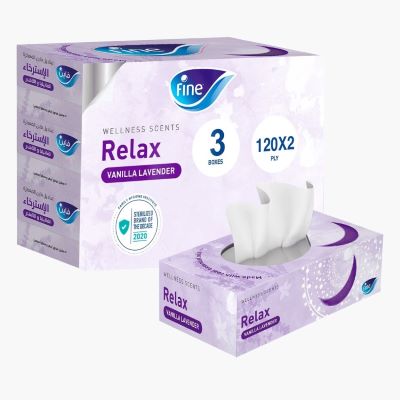 Fine Facial tissue box 120 sheets X 2ply Bundle of 3 Vanilla & Lavender