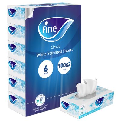 Fine Classic Facial Tissue 100 Sheets, 2 Ply, 6 Pieces