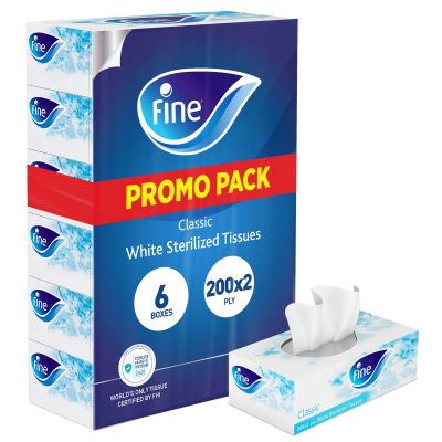 Fine Classic Facial tissue box 200 sheets X 2 ply bundle of 6 boxes