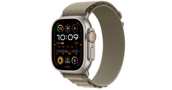 "Apple Watch Ultra 2 GPS + Cellular, 49mm Titanium Case with Olive Alpine Loop - Medium"
