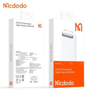 باور بانك 22.5W PD عرض رقمي 10000mAh - أبيض