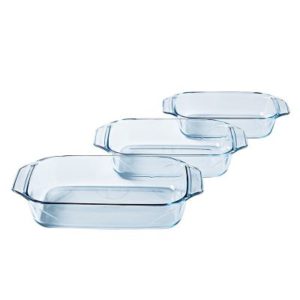 PYREX Optimum Set of 3 Glass Rectangular Roasters