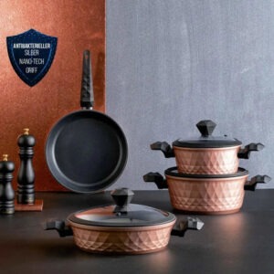 Karaca Bio Diamond 7 Piece Indication Pot Set Gold Rose Rose with Antibacterial Handle