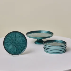 طقم كيك زجاجي كاراجا تيو 7 قطع مع قاعدة تقديم لـ 6 أشخاص أخضر