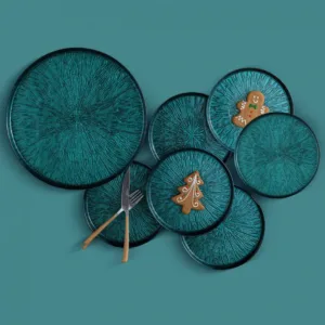 طقم كيك زجاجي كاراجا تيو 7 قطع مع قاعدة تقديم لـ 6 أشخاص أخضر