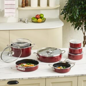 كاراجا أدوات الطهي إيرفا المينا باللون البورغوندي5