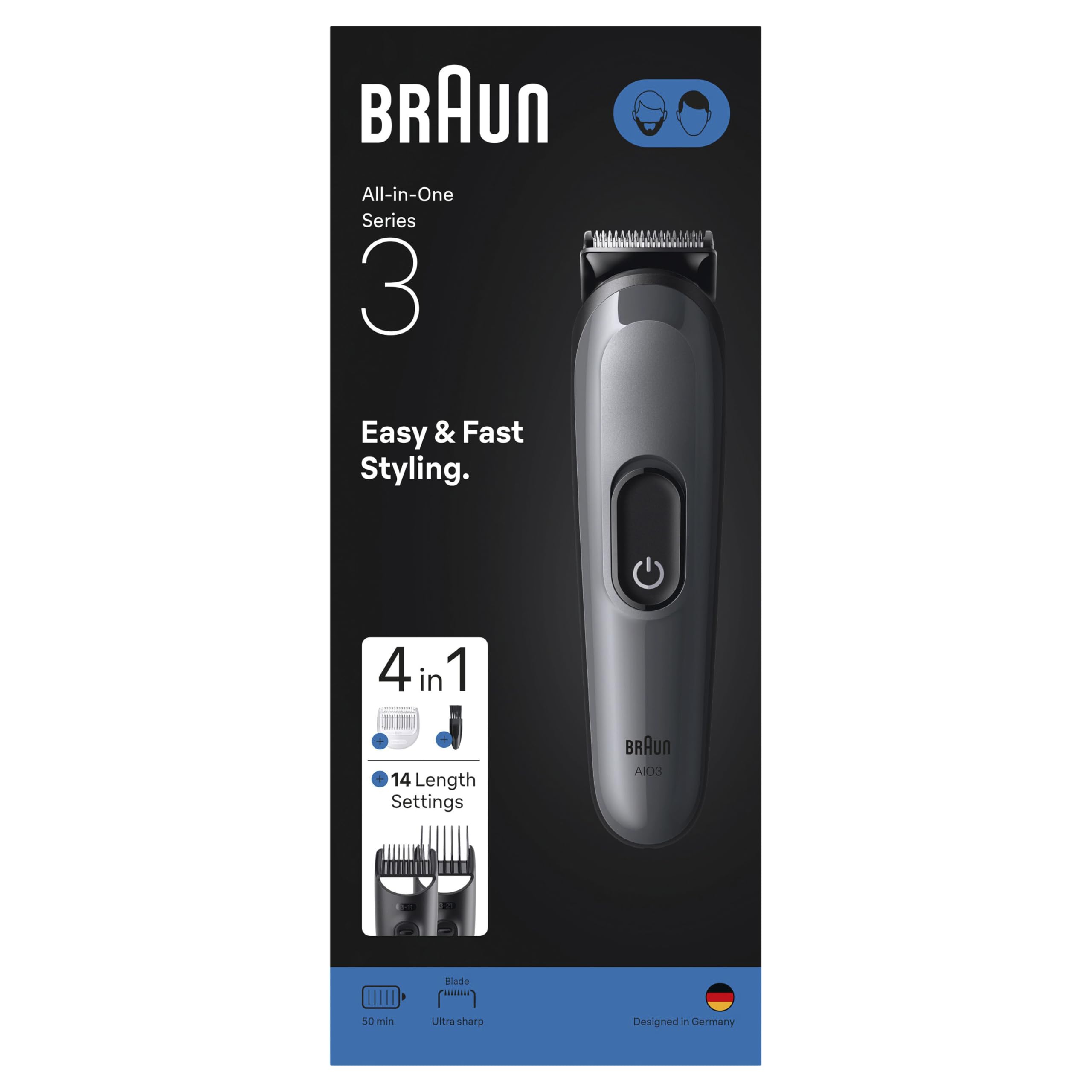 BRAUN AIO3500 MULTI MSGREY BOX CEEMEA2 براون ماكينة حلاقة متعددة الاستخدامات للرجال