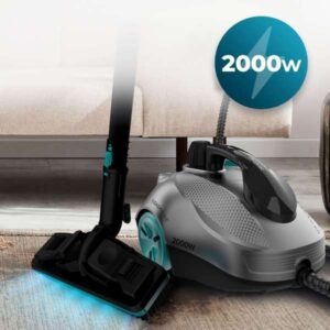 مكنسة بخار أسطوانية 2000 واط، ضغط بخار 5 بار، خزان كبير، بخار متواصل، تنظيف متعدد الأسطح مع ترشيح صحي.