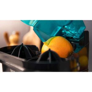 عصّارة حمضيات بقدرة 90 واط، رأس مزدوج لعصر نصفين دفعة واحدة، مقص حمضي على الغطاء، إبريق عصير بسعة 500 مل.