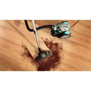 مكنسة برميلية بدون كيس، محرك 800 واط، خزان غبار سعته 2 لتر، شفط قوي، تصميم مدمج.