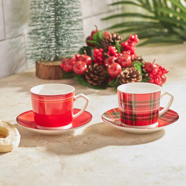 Karaca Red Checkered Coffee Mug for Two Karaca Red Checkered Coffee Mug for Two