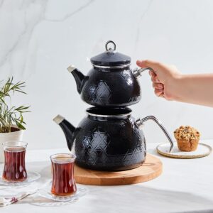 Karaca Black Enameled Crystal Teapot Set