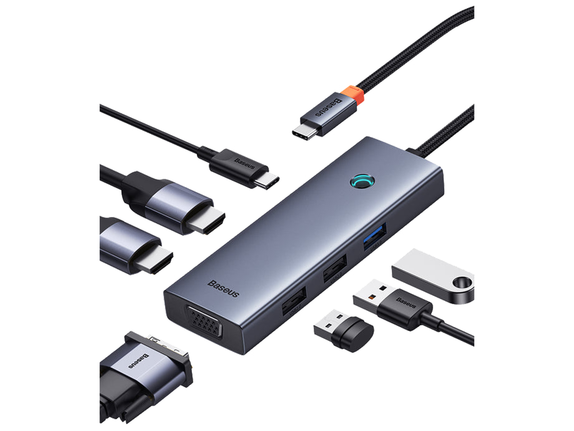 بيسوس وصلة شحن ميتال جليم 7 منافذ بيسوس وصلة شحن ميتال جليم 7 منافذ