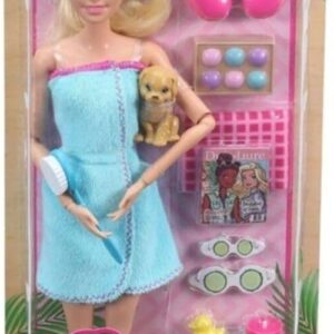 دمية باربي يوم السبا – إصدار العناية الذاتية مع جرو صغير وإكسسوارات استرخاء – موديل GKH73 – من إنتاج شركة ماتيل