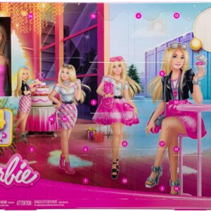 دمية باربي تقويم عيد الميلاد – 24 مفاجأة تشمل ملابس، أحذية، حقائب، جرو صغير، وإكسسوارات – موديل JFL63 – من إنتاج شركة ماتيل