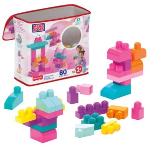 Mega Bloks - Large Construction Bag - Pink Edition - Includes 80 large construction pieces - Model DCH62 - by Mattel