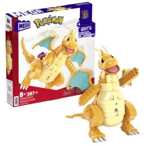 Mega Construx - Pokémon Dragonite Construction Set - Includes 387 pieces + display base + wing movement - Model HKT25 - Produced by Mattel
