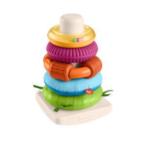 Fisher-Price - Rock-A-Stack Sensory Stacking Toy - Includes 5 rings in a variety of colors and textures - Model HXK47 - by Mattel