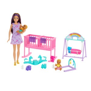 Barbie Skipper Babysitters Inc. With Twin Nursery - Includes twin bed, rainbow swing, floor swing, toy arch, and 10 accessories - Model HXM99 - by Mattel
