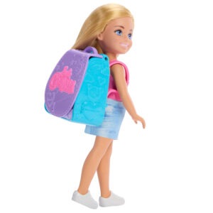 Barbie Chelsea Doll - Convertible backpack that transforms into a mini baking kitchen - Includes mixing bowl, cupcake, and drink - Model JBF46 - by Mattel
