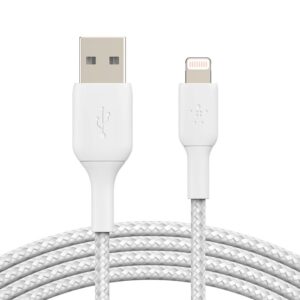 Two strands of braided USB-A to Lightning USB-A cable 1 meter white