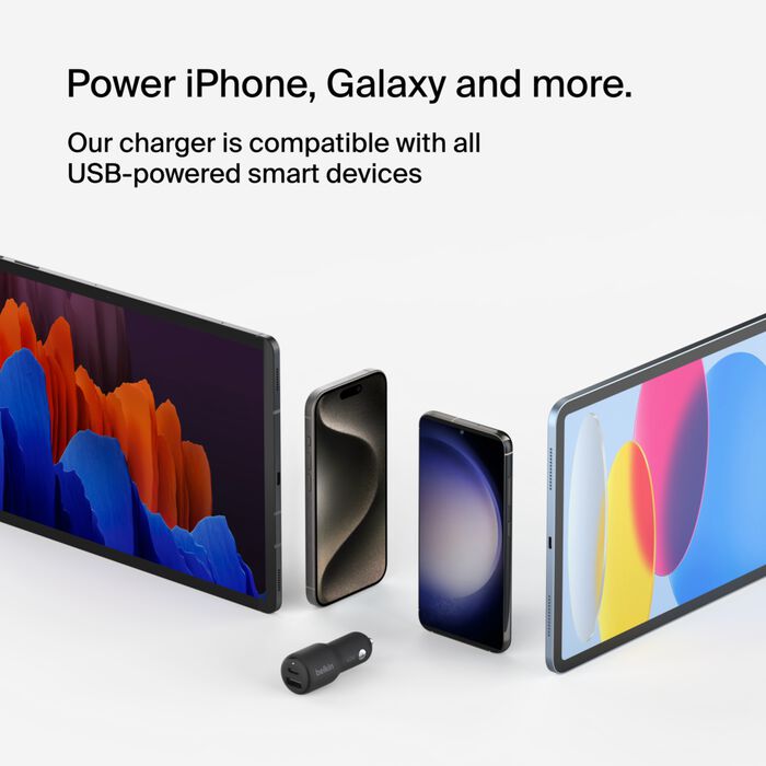 بلكين شاحن سيارة بوستشارج مزدوج 42 واط2 Belkin Dual 42W PostCharge Car Charger