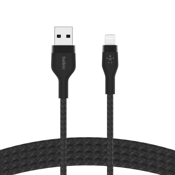 بلكين كيبل بوستشارج يو اس بي-ايه إلى لايتينيج برو فليكس سيليكون مضفر 1 متر أسود1 Belkin Cable PostCharge USB-A to Lightning Pro Flex Silicone Braided 1 meter Black