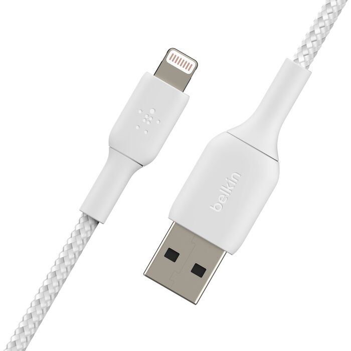 بلكين كيبل بوستشارج يو اس بي-ايه الى لايتينج USB-A مضفر 1 متر أبيض1 Belkin Cable PostCharge USB-A to Lightning Braided 1 meter white