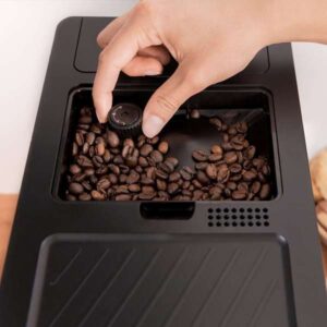 Cremmaet Compact Steam fully automatic coffee machine with 19 bar pressure, Thermoblock heating system, 5 level built-in grinder, milk steaming wand, touch screen, 1.1 liter water tank and compact design.
