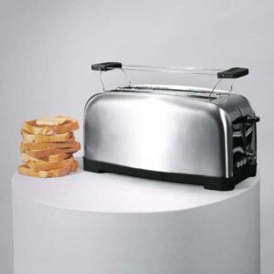 Cecotec Toastin' Time 1500 Inox 1500 Watt toaster, two long slots for four slices, stainless steel body, warming rack, 7 toasting levels, defrost and reheat functions and a crumb tray.