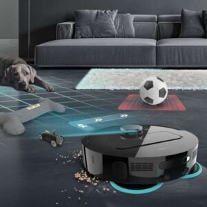 Cecotec Conga X50 Cleaning Robot with 15,000 Pa suction power, laser navigation, 4-in-1 self-cleaning base, rotating mops, 5200 mAh battery, 240 minutes operation, carpet detection, app control, WiFi and Bluetooth.