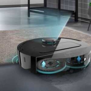 Cecotec Conga X50 Cleaning Robot with 15,000 Pa suction power, laser navigation, 4-in-1 self-cleaning base, rotating mops, 5200 mAh battery, 240 minutes operation, carpet detection, app control, WiFi and Bluetooth.
