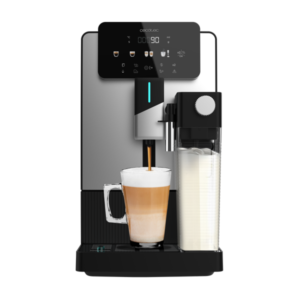Cremmaet Latte Compact is a fully automatic coffee machine with 19 bar pressure, Thermoblock system, built-in 5 degree grinder, 400 ml milk tank, touch screen and 6 different coffee drinks.    