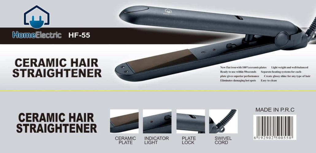 HOME ELECTRIC HF-55 HAIR STRAHTENER-CERAMIC2 Home Electric 65-watt Ceramic Hair Straightener