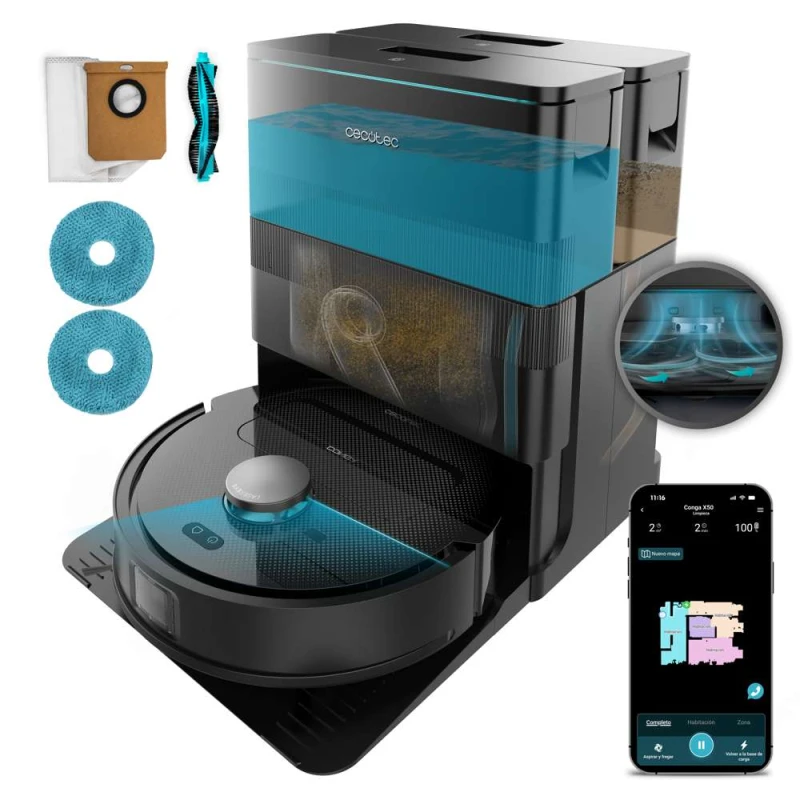 مكنسة سيكوتيك كونغا X50 X-Treme روبوتية Secotec Conga X50 Smart Robot Vacuum Cleaner 4 in 1 5200 mAh Wi-Fi 20000 Pa