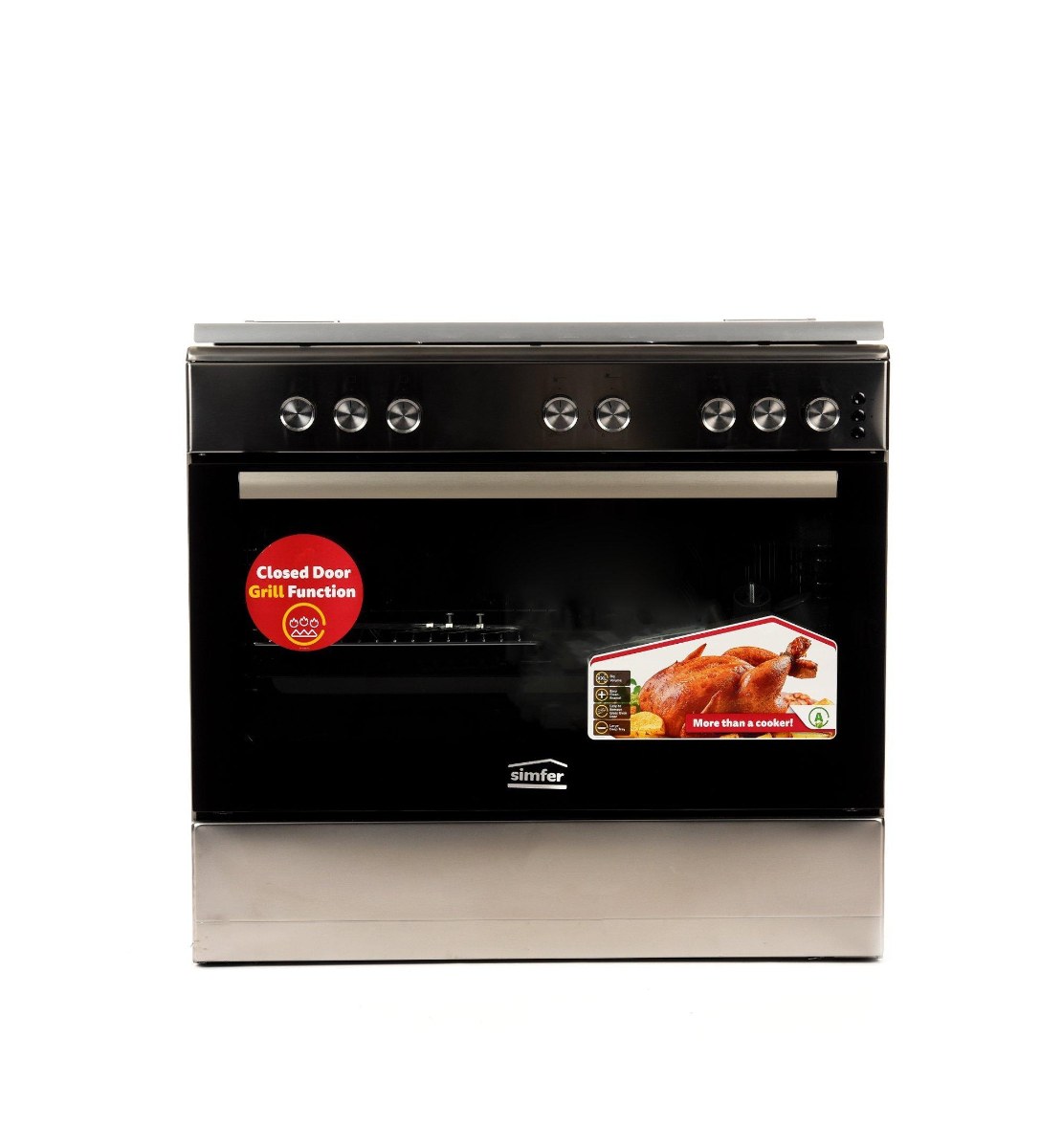 سيمفر طباخ غاز 90×60 سم 5 عيون – ستانلس ستيل بجوانب فضية F9502SGRIM